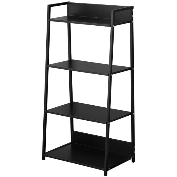Latitude Run® 4 Tier Black Ladder Shelf, Wood & Matel Storage Rack